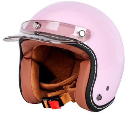 Casque Moto Ouvert pour Femme Fresh Pro 3/4 Jet Demi-Casques Parent-Enfant équipement de Mode pour Les trajets Quotidiens Petite Coque 800 g sécurité Rose XL/61-62cm