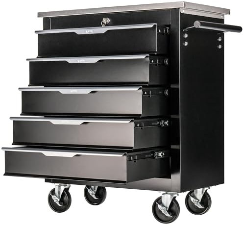 Stix GarageGo P5 Chariot à outils 5 tiroirs, plateau en acier inoxydable, chariot d'atelier avec roulettes, verrouillable