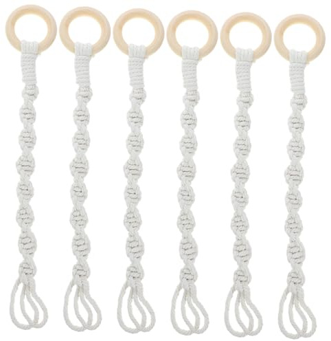 Milisten Colgador de Plantas de Cuerda de Algodón Blanco Estilo Bohemio, 6 Piezas para Jardín y Cocina Anillos y Ganchos Multiusos