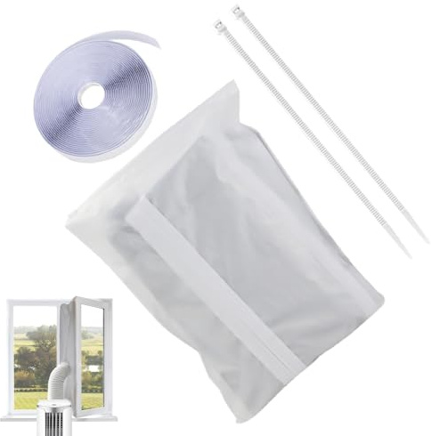 Ungtyb Portable Ac Window Kit, Air Conditioner Sealing Panel, Casement Vent Set, No Drill Installation Zipper Fastening Design for Home Living Room Tumble Dryer, 118.11x12.6 Inches