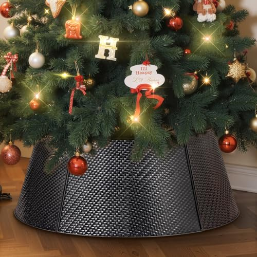 Lanpn Metall Weihnachtsbaum Kragen 50cm, Weihnachtsbaum Halsband Christmas Tree Collar Für Klein Mini S Wetterfest Für Kunstbäume Innen Außen - Weihnachtsdekoration (Schwarz, Köperbindung)