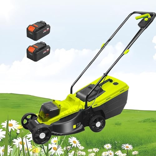 Cortadora De Césped Eléctrica Inalámbrica Con Motor Sin Escobillas 40V 4Ah, Ajuste De Altura De 3.ª Marcha (30/50/70 Mm), Autonomía 50 Min, Cortadora De Césped Manual a Batería Para Jardín,Battery*2