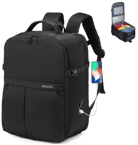SPAHER Reiserucksack Handgepäck 40x30x25 Eurowings Laptop Rucksack 15,6 Zoll mit USB-Ladeanschluss Business Arbeit Herren Damen Schulrucksack für Teenager Notebook College mit 2 Vakuumbeutel