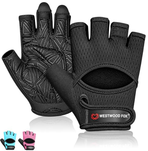 WESTWOOD FOX Guanti da palestra per uomini e donne: guanti ventilati per sollevamento pesi, fitness, ciclismo e allenamento con imbottitura spessa, protezione completa del palmo, impugnatura