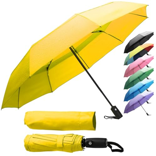 ZENO Regenschirm Taschenschirm Kompakt – Automatik Windfest Klein, Faltbarer Reise-Regenschirm für Damen & Herren, Stabil mit 9 Fiberglas-Rippen, Wasserabweisend Teflon