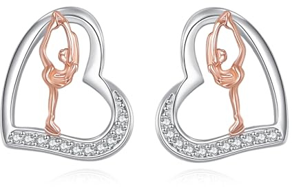 YFN Eiskunstlauf Ohrringe 925 Sterling Silber Sport Ohrstecker Herz Schmuck Geschenk für Damen Sportlich
