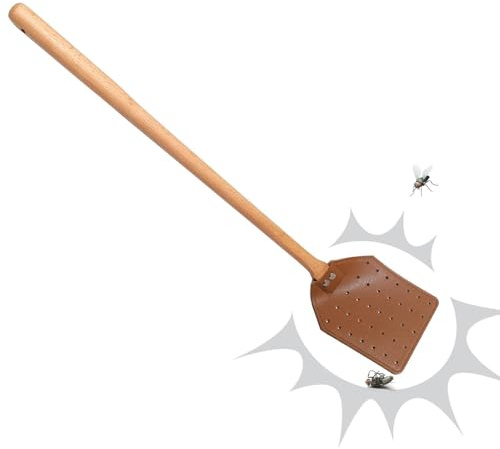 Matamoscas Resistente | Matamoscas Manual De 49 Cm para Abejas | Cubierta De Cuero Sintético con Mango De Madera para Avispas Abejas Cocina Hogar Jardín Sala