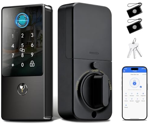 Biometric Smart Lock Deadbolt, Keyless Entry Door Lock with App Control & Remote Code Generation, Electronic Fingerprint Keypad for Home & Bedroom, Auto-Lock, Anti-Peep(Matte Black)