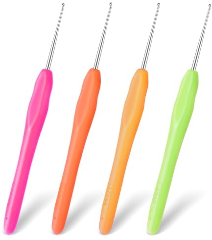 TIESOME 4 Stück Häkelnadeln Set, 1 mm 1,25 mm 1,5 mm 1,75 mm Kleine Größe Häkelnadel Crochet Hook mit Ergonomischem Griff für Stricken Schal Handschuhe Taschen Hüte Socken