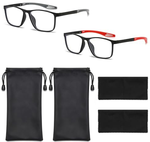 Lot de 2 Lunettes Autofocus à Mise au Point Automatique, Lunettes de Vue Intelligente à Zoom Automatique, Lunettes Auto-Ajustables pour Besoins Visuels Variés avec 2 Étuis Noirs & Chiffon de Nettoyage