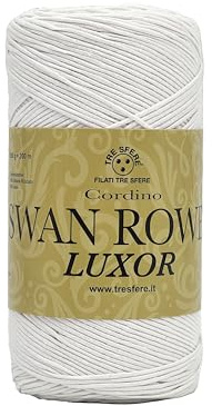 Fili & filati Cordino Swan Rowen Luxor, Lurex Metallizzato, 50% Cotone 50% poliestere, 200g-200m, per Borse Handmade all'Uncinetto 3-4 (Bianco - 6426, ROWEN)