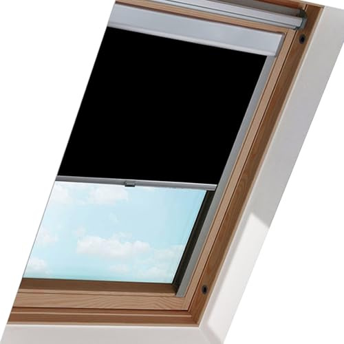 Hebitod Dachfenster verdunkelungsrollo, Thermorollo, Sonnenschutz, mit Führungsschiene, Aluminium Rahmen, Schwarz, Rollo für dachfenster, für M06 (Fenstergröße: 61.3x94cm), Einfache Montage