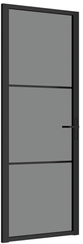 Qnhdfrt Innentür 76 x 201,5 cm - Moderne Zimmertür mit Aluminiumrahmen und dunklem ESG-Sicherheitsglas - Robuste Glastür als stilvoller Raumtrenner für Wohnbereich, Schwarz