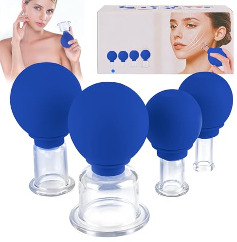 Junrvivy Juego de ventosas con ventosa de silicona, 4 unidades, para masaje al vacío, desintoxicación contra tensiones, arrugas y celulitis, para cualquier parte del cuerpo (azul)