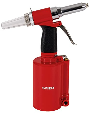 STIER Blindnietpistole SBN-2 für Nietgrößen von 2,4-6,4mm, inklusive Mundstücke, leistungsstarke Druckluft Nietpistole