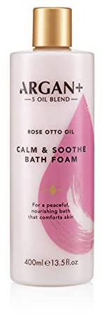 Argan+ Calm & Soothe Bath Foam, Rose Otto Oil Vegan Bubble Bath, 400ml