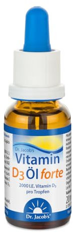 Dr. Jacob's Vitamin D3 Öl forte 20 ml I 2000 I.E. 50 µg D3 pro Tropfen I optimal bioverfügbar I 640 Tropfen, 1.280.000 I.E