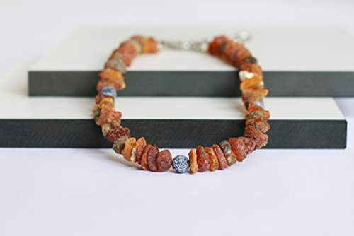 Bernsteinkette für Hunde aus Roh Baltischer Bernstein mit Achat verziert | Zeckenhalsband | Bernstein Gegen Zecken | Zecken und Flohschutz Halsband (20-25 cm)