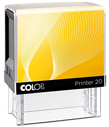 Stempel mit eigenem Text, Colop Printer 20, 38x14 mm, Schwarz/Gelb | Selbstfärber zum Selbstgestalten – Name, Adresse oder Kurztext in bis zu 4 Zeilen, schwarzes Gehäuse