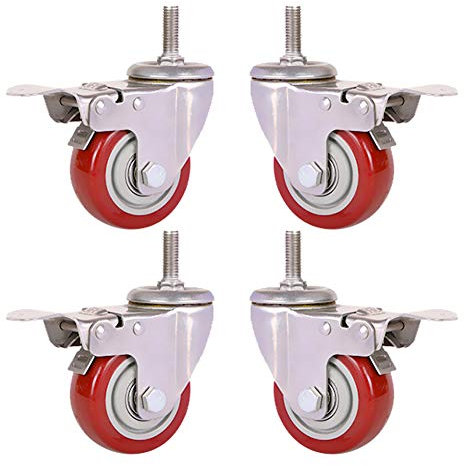 4 Gewinde M12 Schwerlastrollen für Möbel 2,5 Zoll / 75 mm / 100 mm / 125 mm 360kg-480kg Lenkrollen Leise Nylon Industrielle Transportrollen Polyurethan Mit Bremse Fabrik Wagen