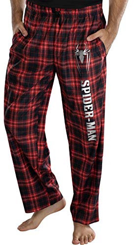 Marvel Comics Men's Spider-Man Logo Plaid Lounge Pants Sleepwear Pajama Pants (3XL)