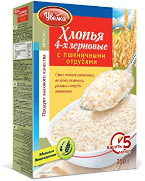 Ulan Uvelka 4 Getreideflocken (Weizen, Hafer, Gerste, Roggen) mit Weizenkleie, schnelle Zubereitung, 6er Pack(6x 350g)