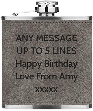 Personnalisé 6oz Cuir PU Hip Flasque Gris Personnalisé N'Importe Quel Message Texte Nom Qualité Premium
