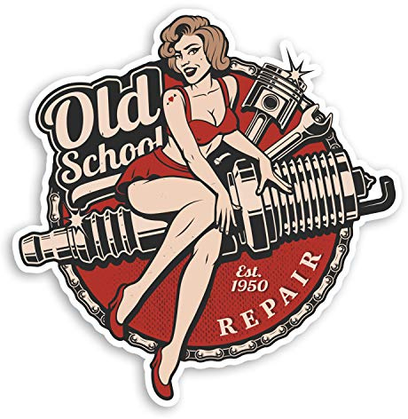 2 x 10cm Old School Pin Up Vinyl Stickers - Garage Cars Dad Sticker #31548 (10cm Tall)