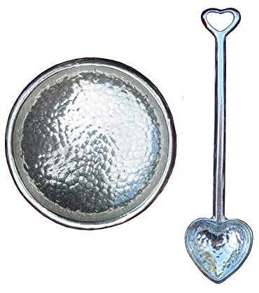 Les Etains de Jumilhac Salière ou Poivrière Ronde, avec Cuillère en Forme de Coeur, Fait Main en Etain Fin. Fabrication Artisanale Francaise, par William Sturt