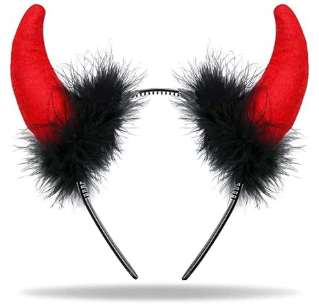 Hatstar Teufelshörner, Haarreif mit Hörnern für Teufels Kostüm, Halloween Haarschmuck für Damen, Herren und Kinder, Kostüm Accessoire für Karneval und Fasching