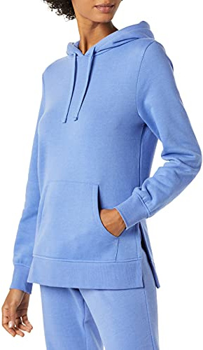 Amazon Essentials Women's French Terry Hooded Tunic Sweatshirt, Blue, Large