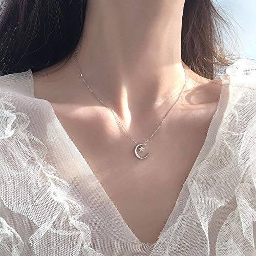 GoodLuck Moon Star 925 Sterling Silber Halskette Mode Einfache Funkelnde Schlüsselbeinkette Frau Hochzeitsschmuck Party Geburtstagsgeschenk