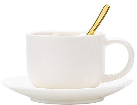 luckxuan Kaffeetassen Kaffeetassen Set Porzellan Cappuccino Cups und Untertassen mit Espresso-Löffel 5 Unze Espresso-Tassen Weiße Demitasse-Tassen Kaffeetasse