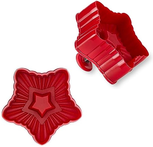 Städter Präge-Ausstecher mit Auswerfer Stern gewellt rot Kunststoff-PP, lebensmittelecht, spülmaschinengeeignet, Größe: 6,5 x 6,5 cm/H 4,5 cm, 169937