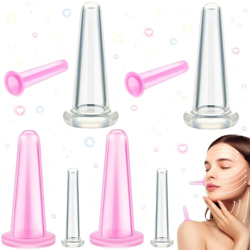 Liekadijiae 8 Piezas Ventosas Faciales, Ventosas Celulitis, Anticelulítica Ventosas Masajeador Facial, Juego de Terapia de Ventosas, para Músculo Estimular Circulación Sanguínea, 2 Tamaños
