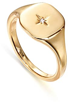 PAVOI 14K Gold Plated Signet Ring for Women | Bold Stackable Ring (Yellow Gold, 9)
