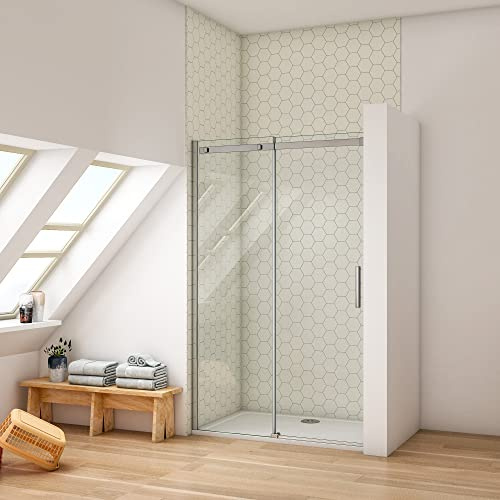 Ducha Casa 125x195cm Mampara de ducha frontal corredera dos hojas, 6mm cristal templado, marco de aluminio cromado