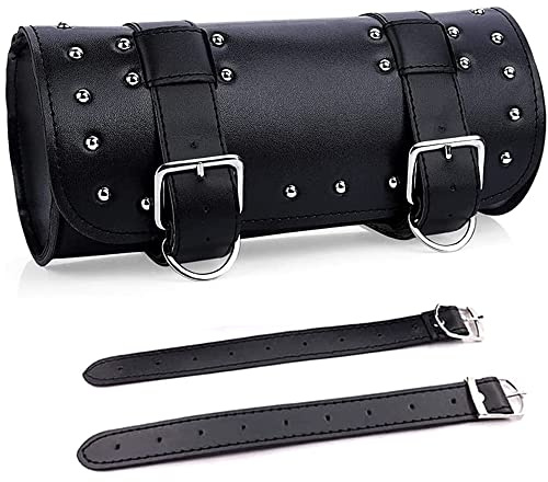Aieraczy Universal Groß Motorrad Satteltaschen, Runde PU Leder wasserdichte Motorrad Tasche für Lenkertasche, Hecktasche mit 2 Riemen, Schwarz