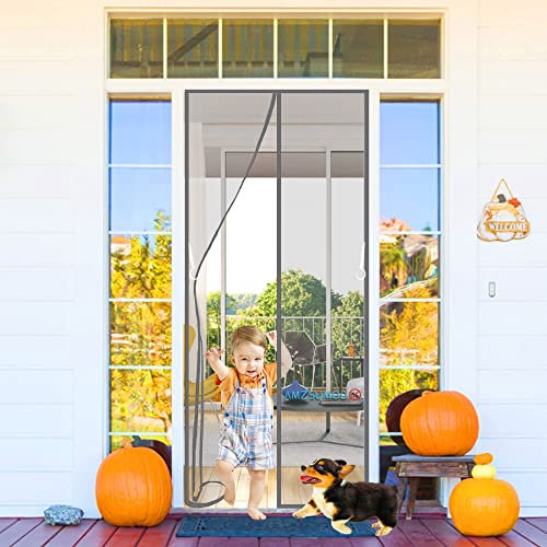 Porte Esterne con Zanzariera, 145 x 240 cm Tenda Zanzariera Finestra, Chiusura Automatica Adsorbimento Totalmente Magnetico, per Porte da Balcone Cantine Terrazze Grigio
