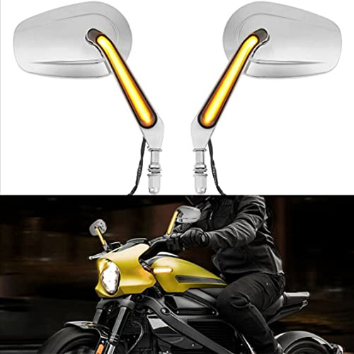 Baceyong 2 Motorradspiegel mit LED-Blinkern, verstellbarer Motorrad-Rückspiegel HD Silber Aluminium