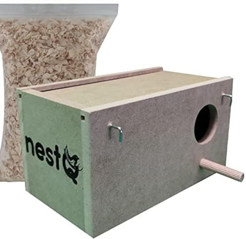 nestQ Nichoir en Bois pour Perruche Ondulée avec Mélange de Graines - Parfait pour Les Diamants de Gould 20.5 cm x 11.5 cm x 11 cm