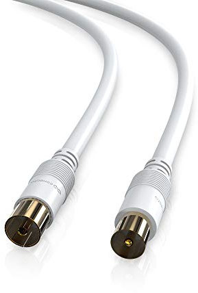 conecto Câble d'antenne satellite coaxial TV 3 m double blindage Fiche IEC vers prise IEC femelle pour HDTV, récepteur, satellite, DAB, radio Blanc