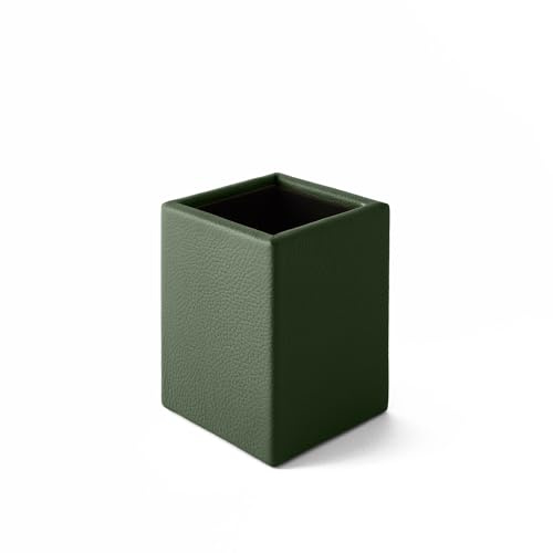 Eglooh - Atena - Schreibtisch Stiftehalter Echtes Leder Grün - Quadratisches Design und handgefertigte Ausführungen - cm 7 x 7 x H.9,5 - Vollständig in Italien hergestellt