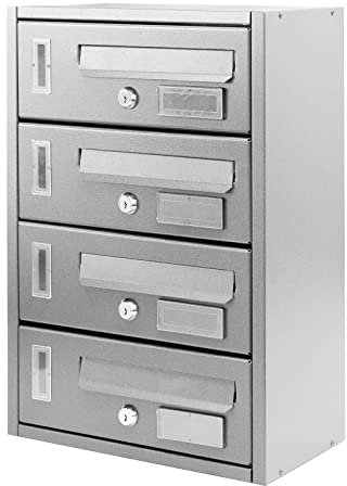 La zappa Cassetta postale condominiale da muro buca lettere componibile Made in Italy (Argento, 4 Posti)