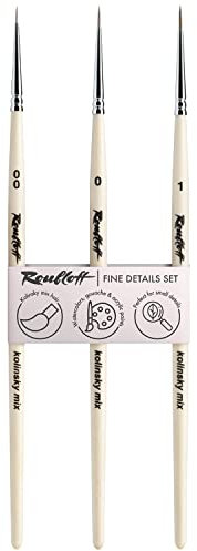 Roubloff Professionelle Kolinsky Mix Pinselset | 3 Rundpinsel in den Größen 00 0 1 | Zum Malen mit Acryl, Öl, Gouache, Aquarell und Mehr