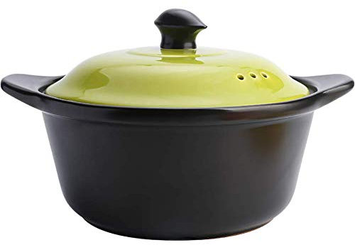 Pentole di Terracotta per pentole Calde con Coperchio colorato, pentola per stufato in Ceramica per Piano Cottura, pentola Antiaderente per pentole, casseruola Cocotte Verde 3 Litri