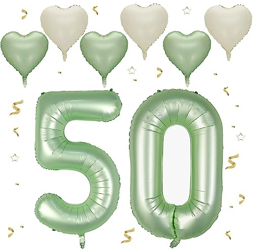 Grün Luftballon 50, Folienballon Zahl 50 Avocado Grün, 40 Zoll Helium Ballon 50, Geburtstagsdeko Folienballon Zahlen 5 & 0, Luftballon 50.Geburtstag Dekor-Set für Männer Frauen Geburtstag Party Deko