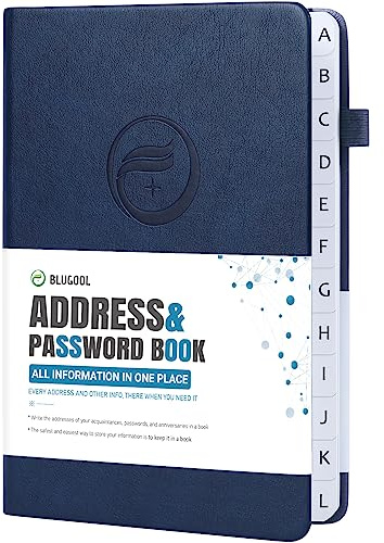 Blugool Carnet d'adresses avec onglets alphabétiques, carnet de mots de passe à couverture rigide, organiseur d'adresses pour garder une trace des numéros de téléphone, jours spéciaux (13 x 19,6 cm,
