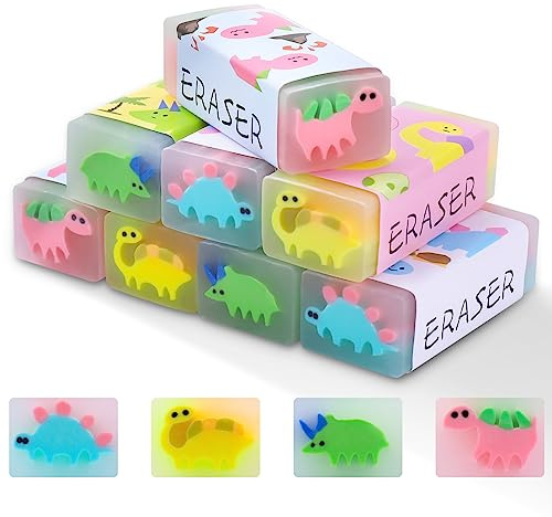 JIANTA Gomme à Effacer, 8Pcs Gommes à Effacer de Dinosaures, Art Eraser Gommes Mignonnes, Gommes Colorées Caricature pour Enfant étudiants Fournitures Prix Cadeaux de Fête Fournitures d'art