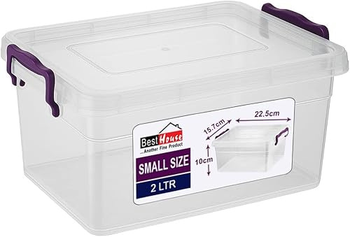 Best House Small Storage Box Bins with Lids - Pack of 1 - Heavy Duty Storage Containers, Stackable Clear Plastic Container BoxUse for Home, office, Kitchen, Toys and Goods (2 Litres)